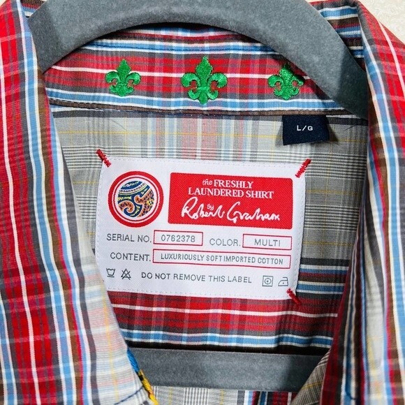 Robert Graham Shirt Mens Freshly Laundered Shirt Red/Tan Plaid shirt size L - Picture 3 of 12